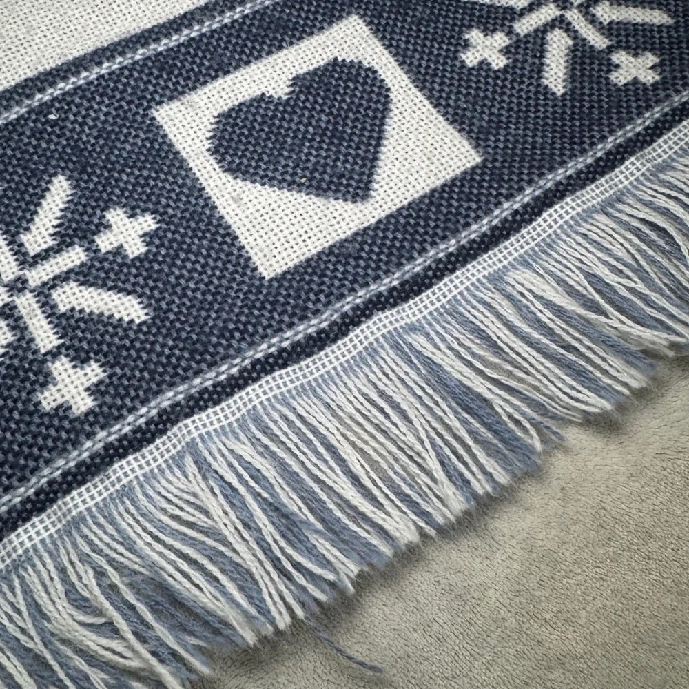 Vintage Welcome to Snowtown Snowman Family Throw Tapestry Blanket Blue Gray EUC‎